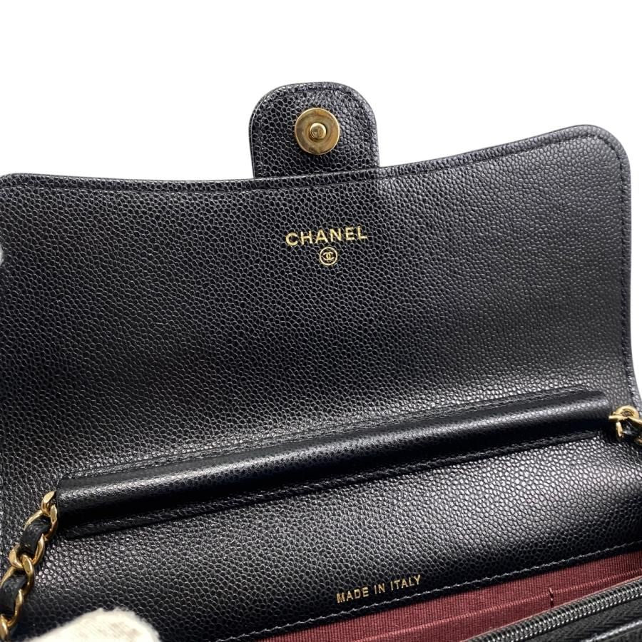 Chanel Shoulder Bag Phone Case Ap3744 Matelasse Caviar Skin Coco Mark Black