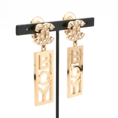 Chanel Earrings Earring Gold Coco Mark BOY Rhinestone