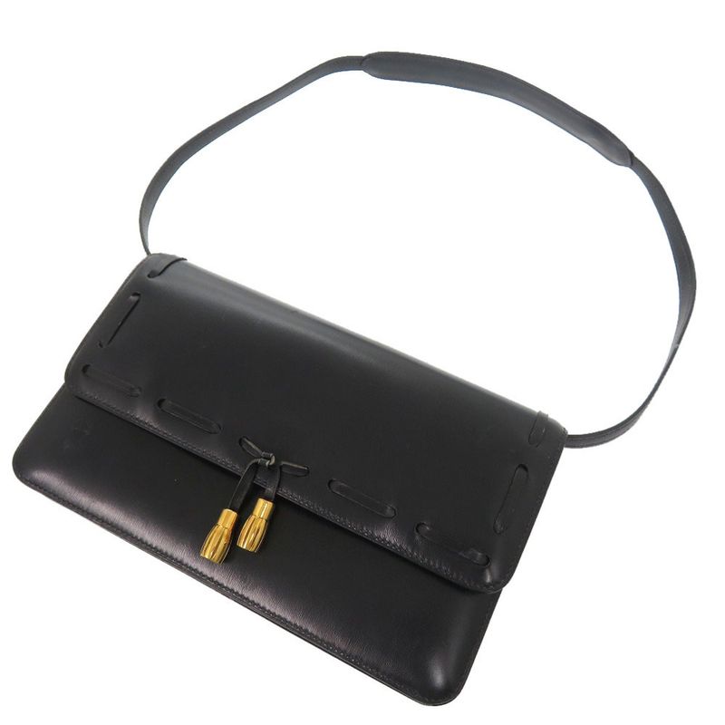 Hermes Tassel Vintage Box Calf Navy Gold Hardware 00R Engraved Shoulder Bag