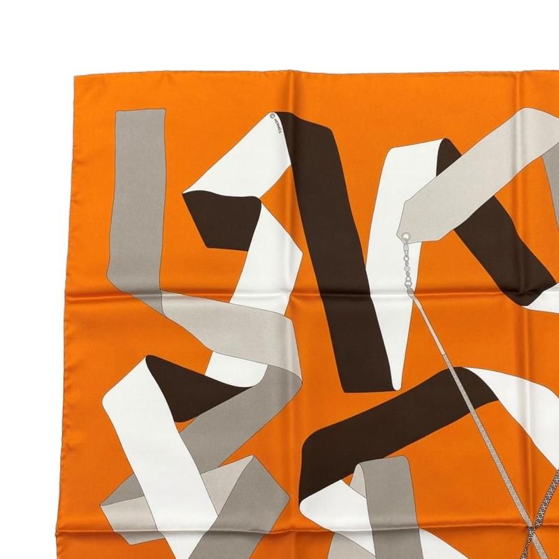 Hermes Silk Scarf Carre 90 En Duo Par Orange White Hermes