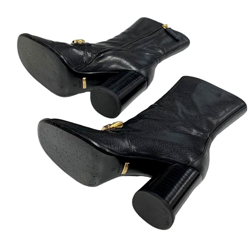 Gucci Boots Short Boots Shoes Chain Belt Leather Black Gold