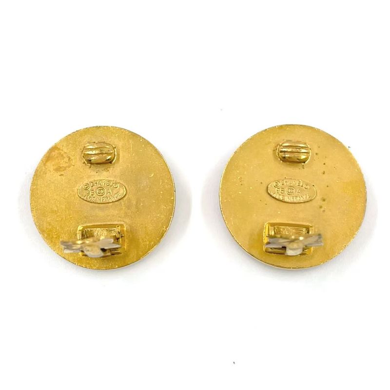 Chanel Round Coco Mark GP X Plastic Gold X Black Earrings