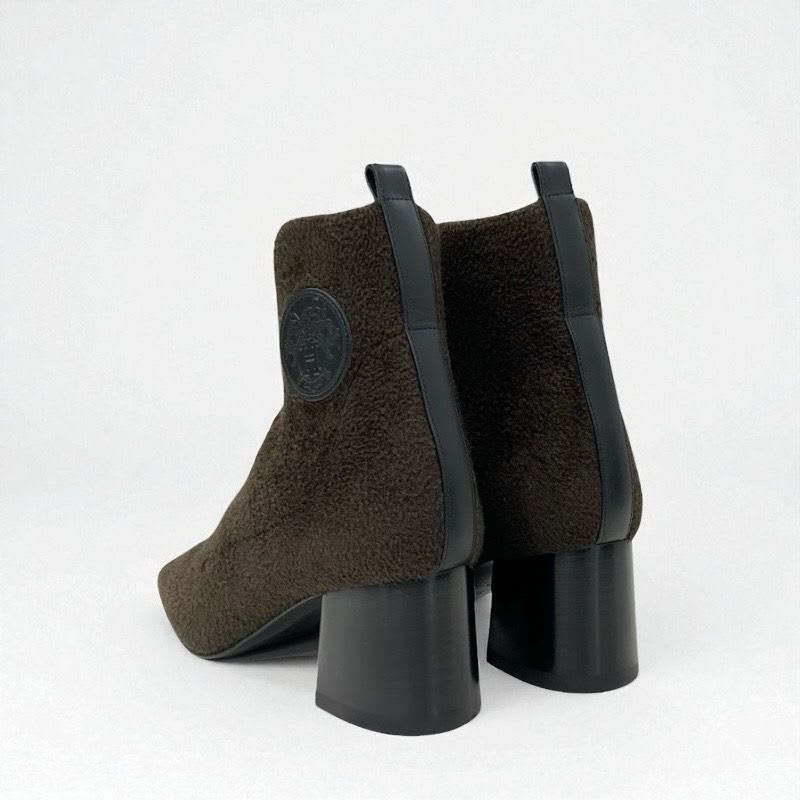 Hermes Volver Boots Short Shoes Fabric Leather Khaki Exlibris Knit