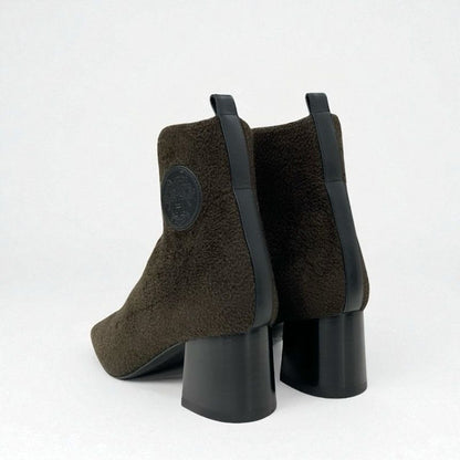 Hermes Volver Boots Short Shoes Fabric Leather Khaki Exlibris Knit
