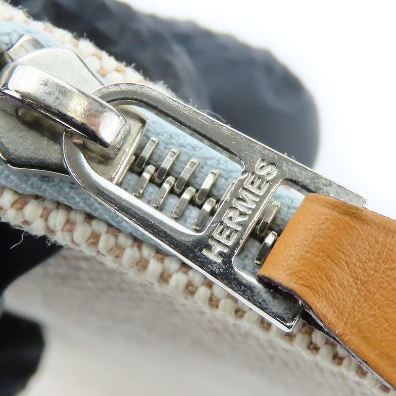 Hermes Pouch New Yachting PM Canvas Beige Silver Hardware Multi Pouch Logo