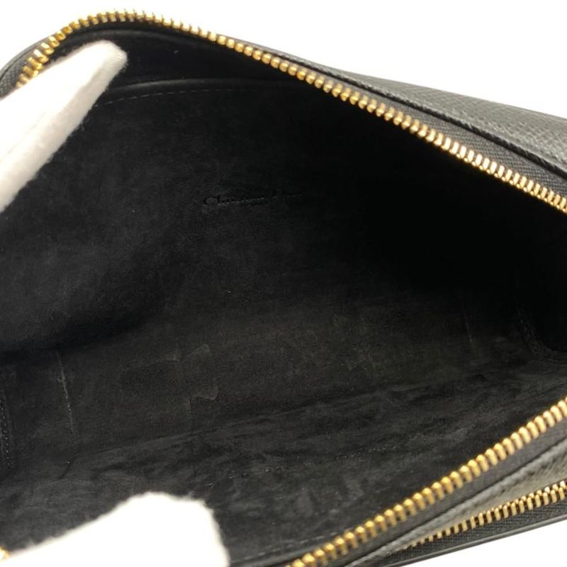 Christian Dior Shoulder Bag Caro Double Pouch S7431ubae Leather Logo Black Gold