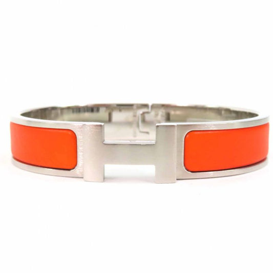 Hermes Quick H PM Quick HH Fan Bangle Bracelet Metal Orange Silver Made In