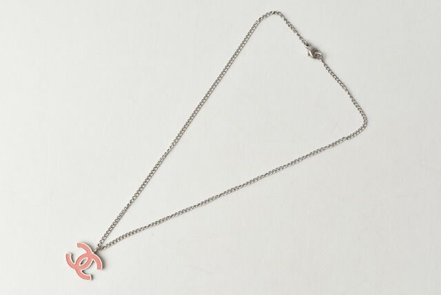 Chanel Necklace Pendant Chanel Coco Mark CC Coral Orange Silver