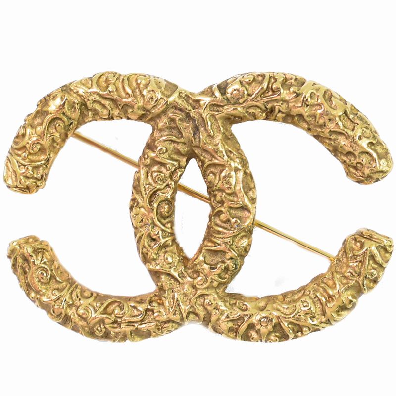 Authentic Chanel Coco Mark Brooch GP Gold Plated Coco Mark Accessories Jewelry