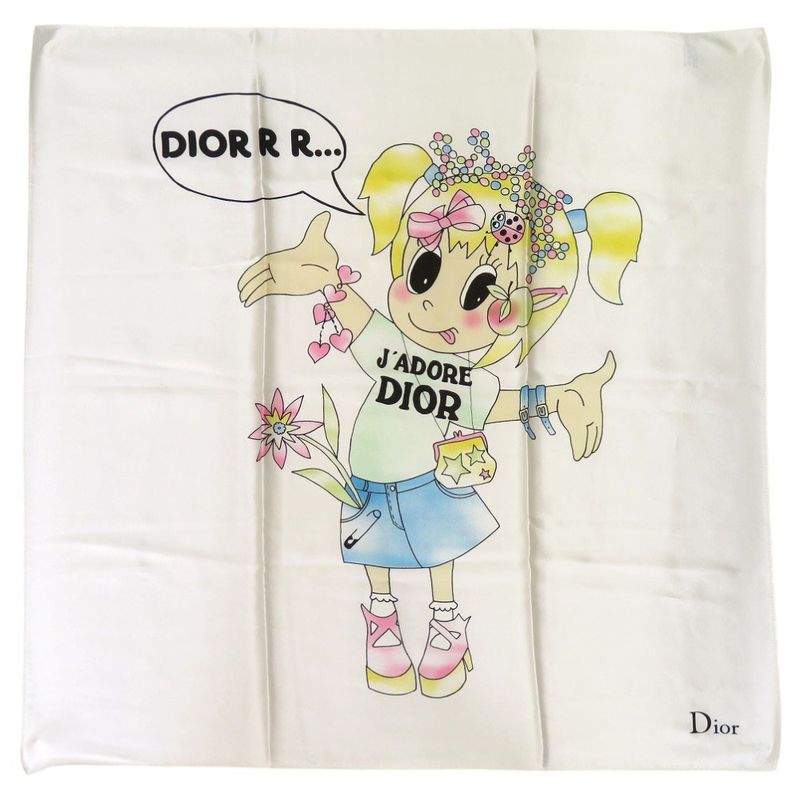 Christian Dior J'adore DIOR Scarf Heart Ribbon Flower Girl Silk White 0026
