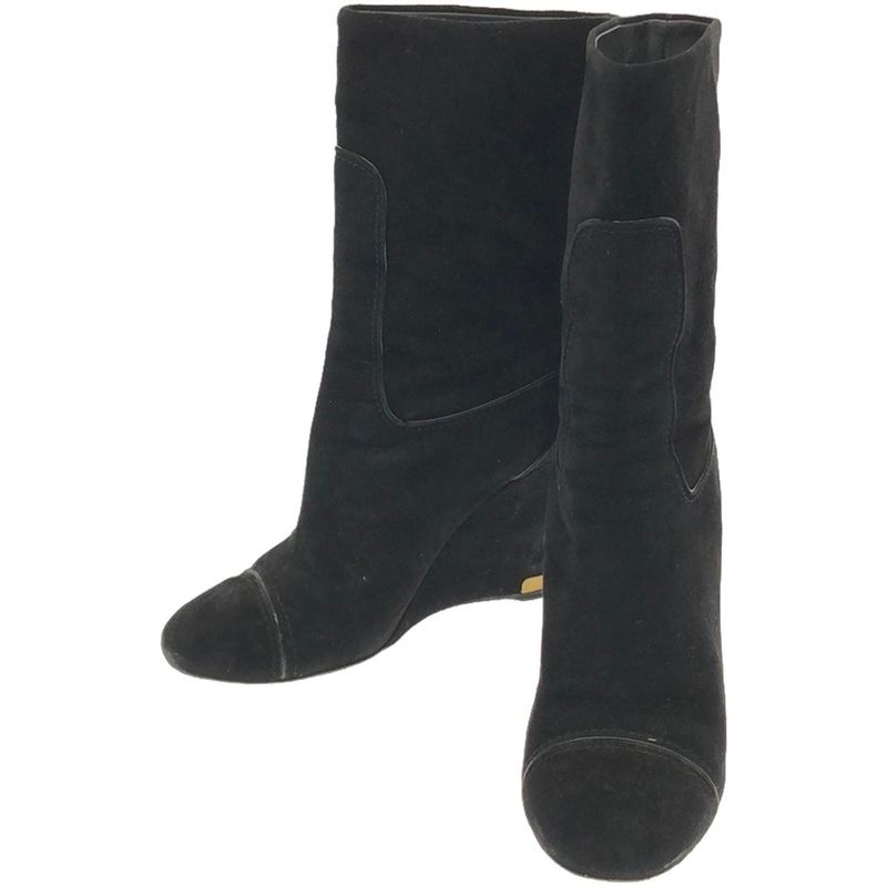 Louis Vuitton Wedge Sole Suede Leather Boots Black 37