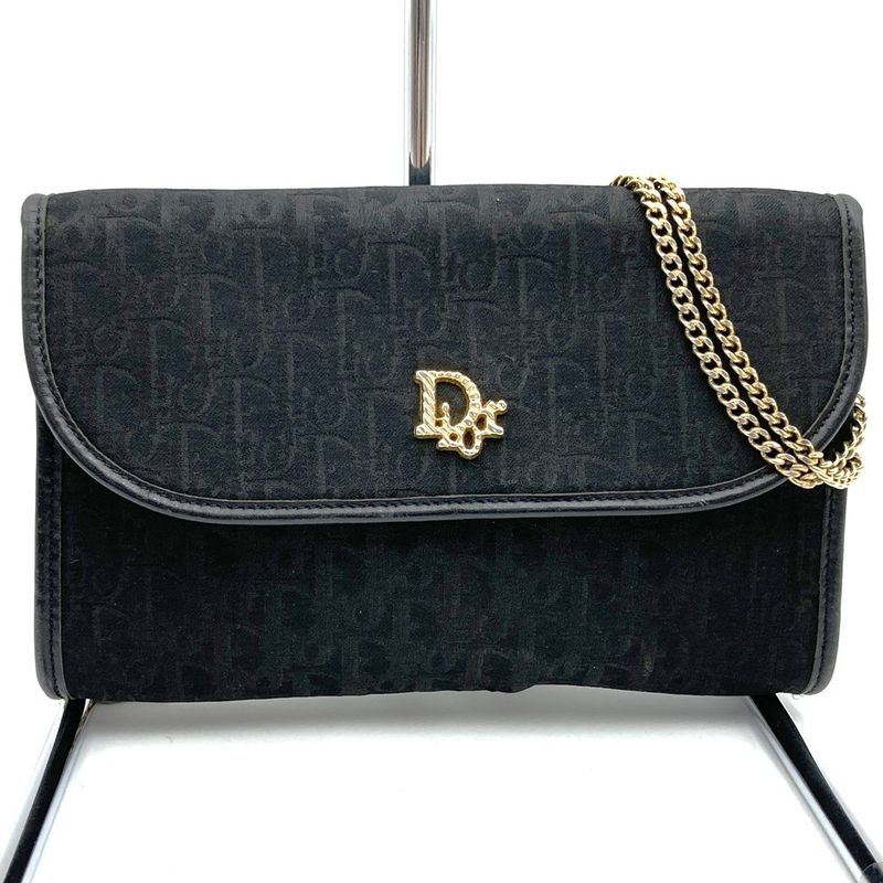 DIOR Shoulder Bag Chain Shoulder Black Canvas Trotter All Over Ladies Fashion