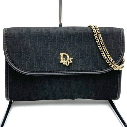 DIOR Shoulder Bag Chain Shoulder Black Canvas Trotter All Over Ladies Fashion