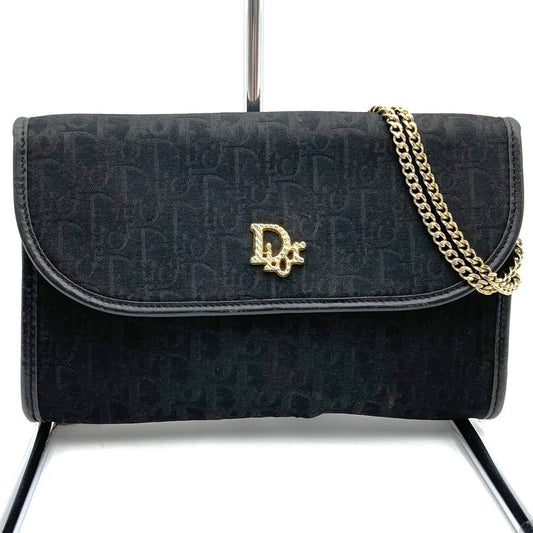 DIOR Shoulder Bag Chain Shoulder Black Canvas Trotter All Over Ladies Fashion