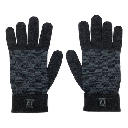 Louis Vuitton M70008 Damier Graphite Damier Gompti Wool Knit Gloves Charcoal