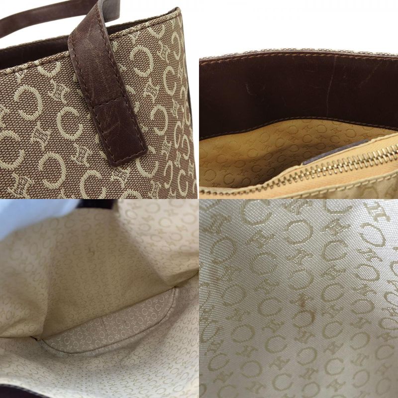 Celine Tote Bag Sulky Canvas Leather Beige Dark Brown Shoulder Bucket Shape