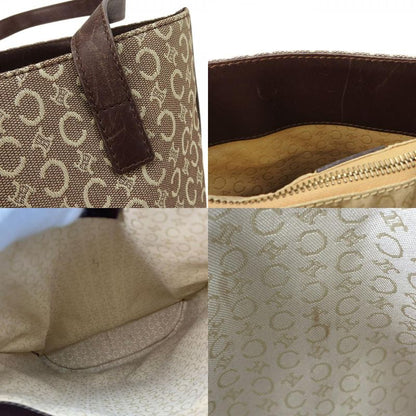 Celine Tote Bag Sulky Canvas Leather Beige Dark Brown Shoulder Bucket Shape