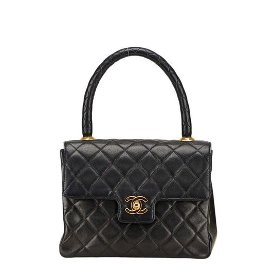 Chanel Quilted Handbag Top Handle Black Lambskin