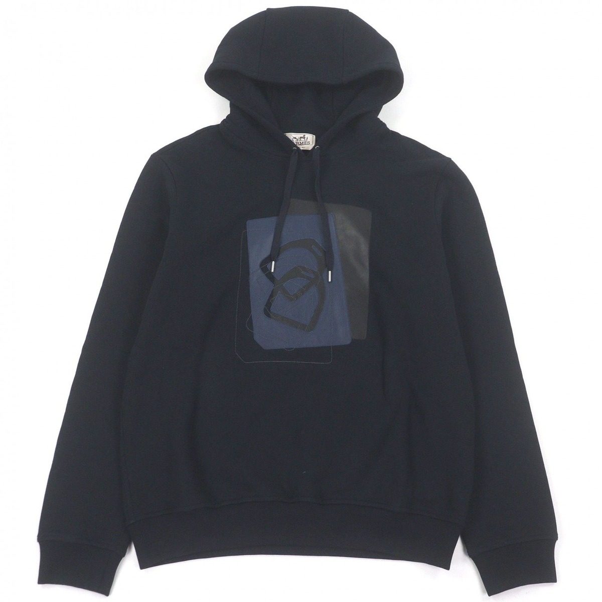 Hermes Armor de Carre Lambskin Details Pullover Hoodie Dark Navy