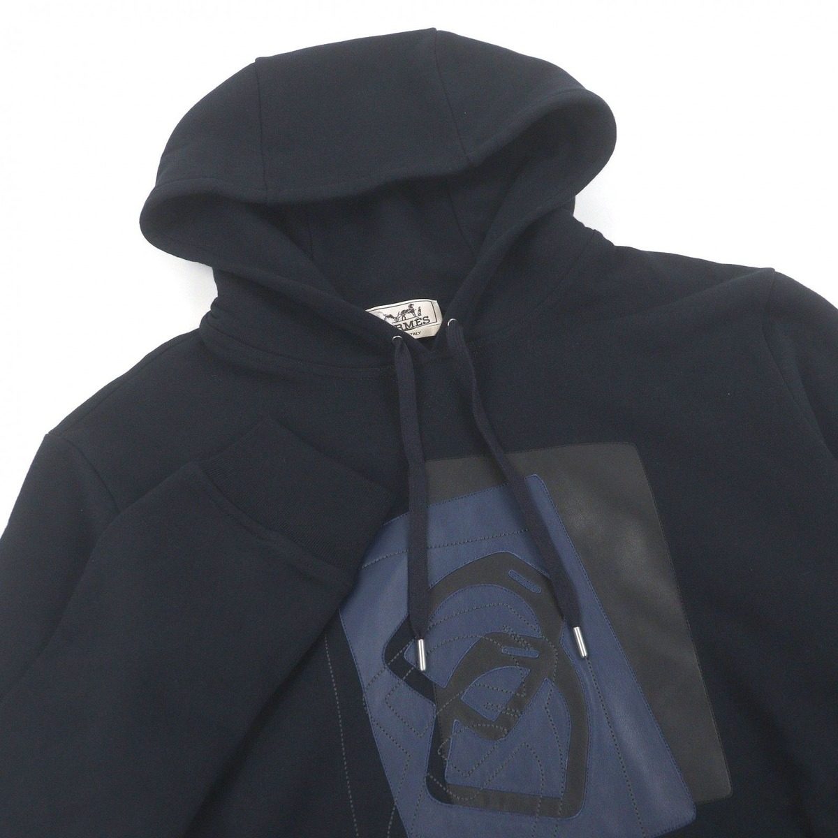 Hermes Armor de Carre Lambskin Details Pullover Hoodie Dark Navy — view 2