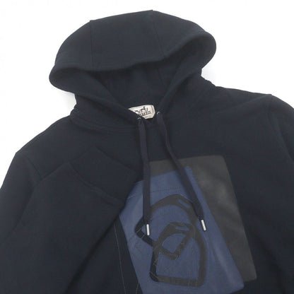 Hermes Armor de Carre Lambskin Details Pullover Hoodie Dark Navy — view 2
