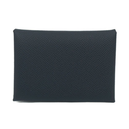 Hermes Calvi Duo Coin Case Card Black Silver Leather