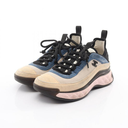 Chanel Sneakers Coco Mark Beige Navy Pink Suede