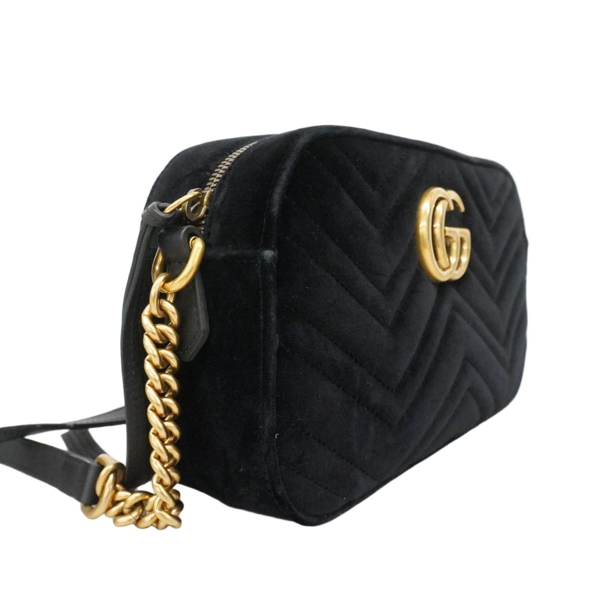 Gucci Shoulder Bag GG Marmont Suede Black Gold — view 2