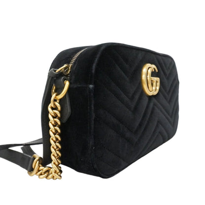 Gucci Shoulder Bag GG Marmont Suede Black Gold — view 2