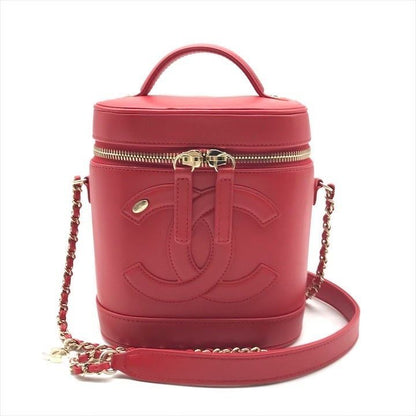 Chanel CC Logo Quilted 2-Way Vanity Hand Chain Shoulder Bag Crossbody Red