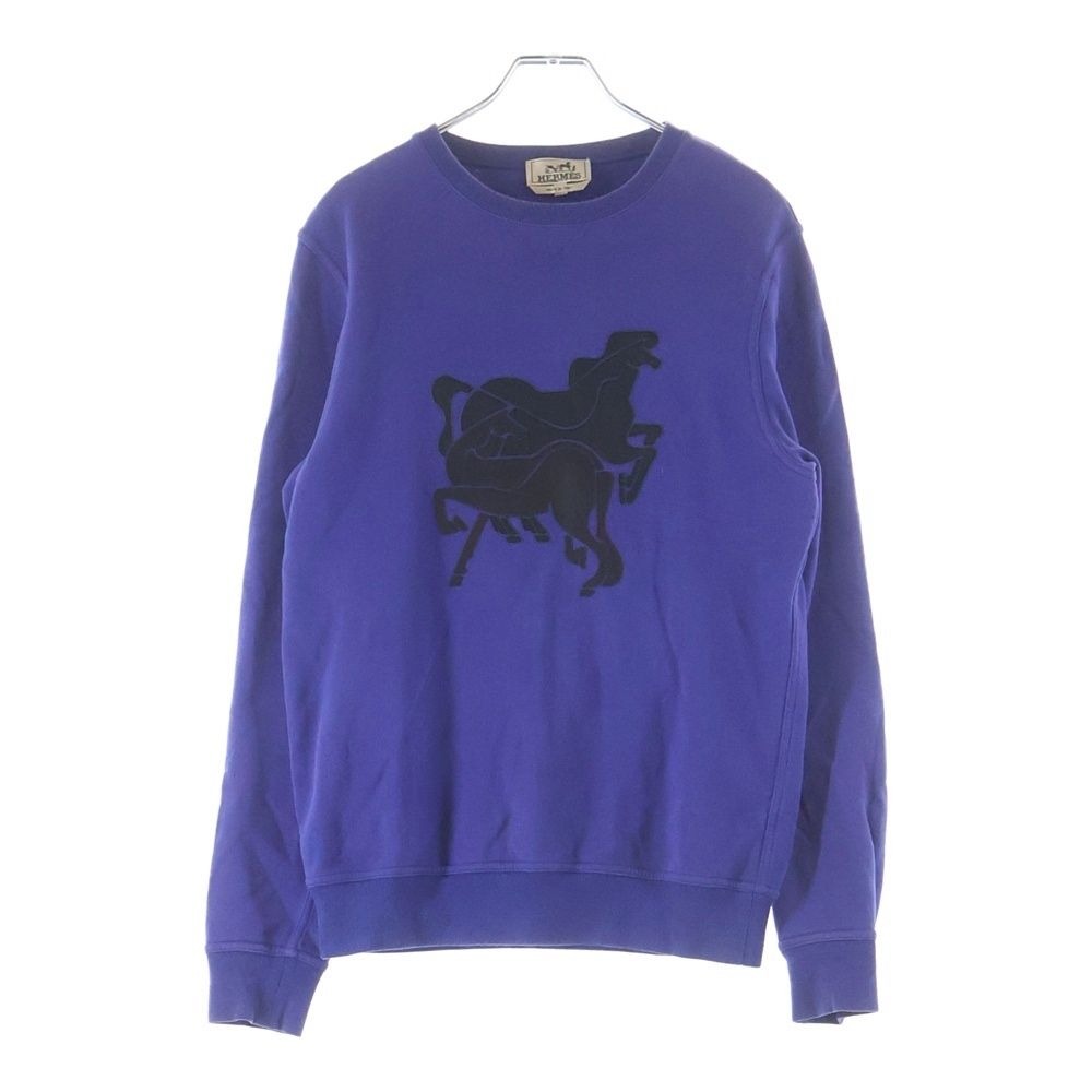 Hermes Brazilian Horse Lamb Leather Patch Crew Neck Sweatshirt Trainer Blue Sneaker