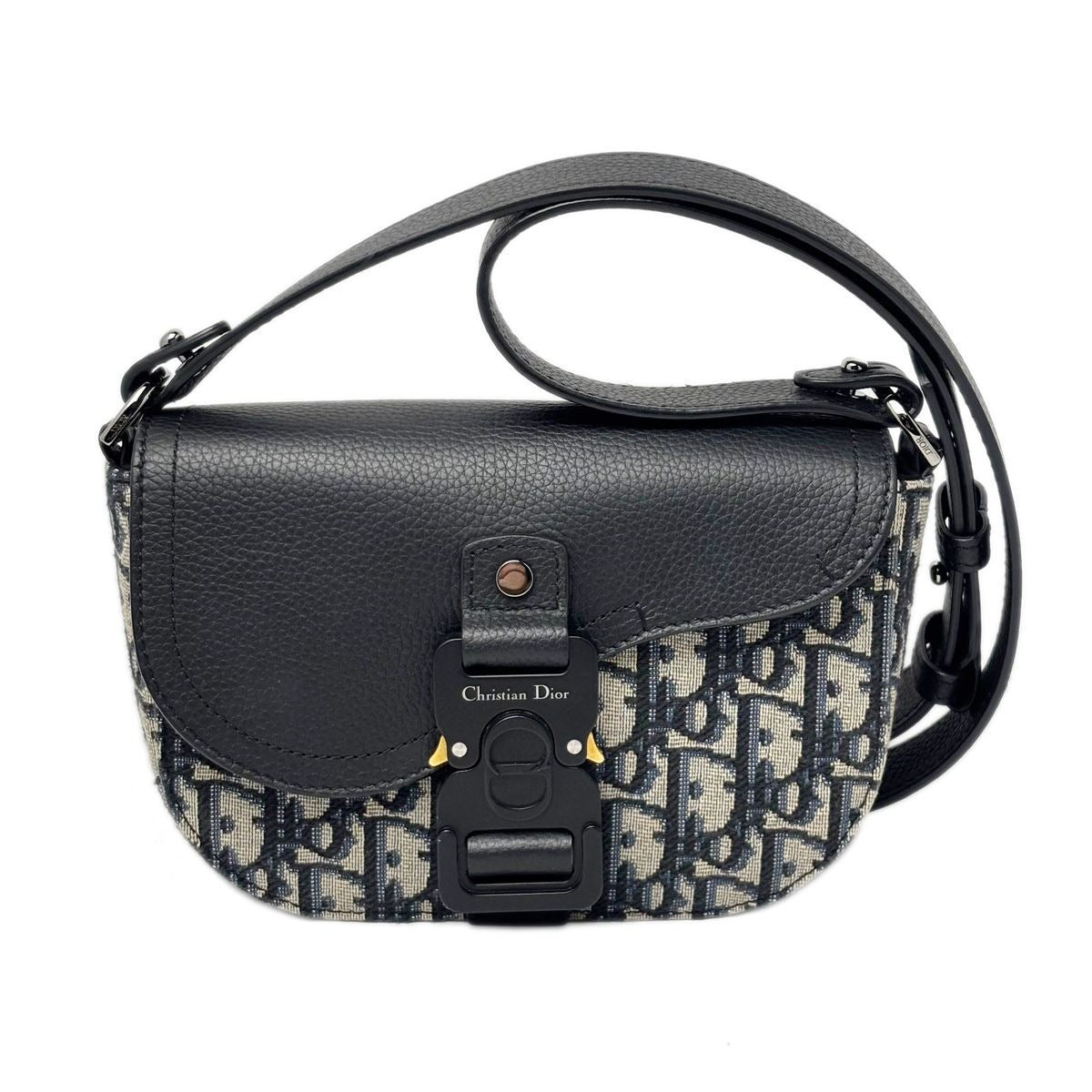 Dior Shoulder Bag Oblique Jacquard Grained Calfskin Saddle with Flap Mini Navy