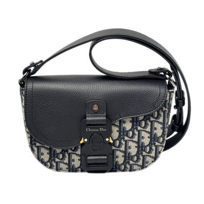 Dior Shoulder Bag Oblique Jacquard Grained Calfskin Saddle with Flap Mini Navy