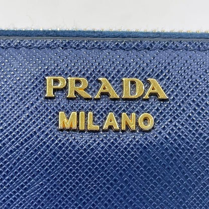 Prada Round Zipper Long Wallet Blue Wallet Excellent Condition Saffiano Leather