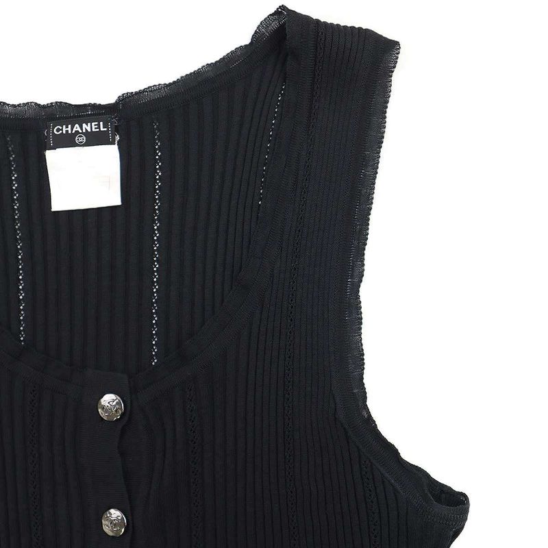 Chanel Coco Mark Button Ribbed Tank Top P32726k00786 Black 42