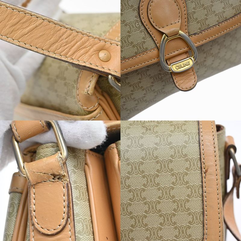 Celine Shoulder Bag Macadam Pattern Beige Leather 68ka750