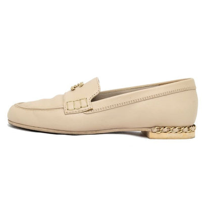 Chanel Loafers Oh875 Coco Mark Beige Gold Hardware Chain