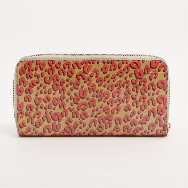 Louis Vuitton Vernis Zippy Wallet Leopard M91476 Bronze Colailles Made In Spain
