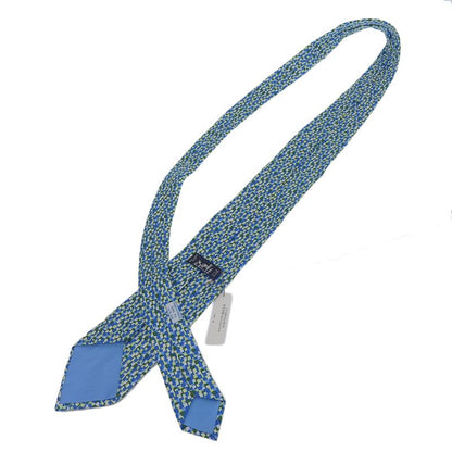 Hermes 5089 PA 100% Silk All-over Logo Print Tie Blue Green Multi Made In