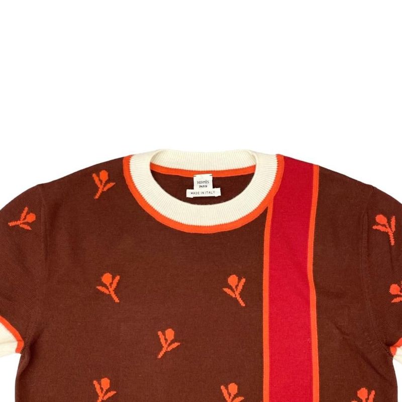 Hermes Short Sleeve Sweater Ettelier Embroidery Short Sleeve Knit H4e2624d Size