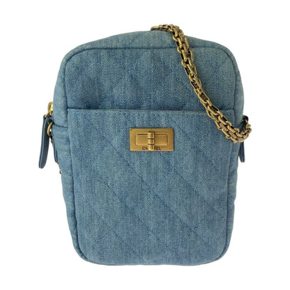 Chanel 2.55 Quilted Blue Gold Denim Shoulder Bag Pochette