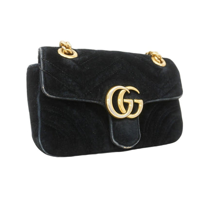 Gucci Shoulder Bag GG Marmont Suede Black Gold — view 2