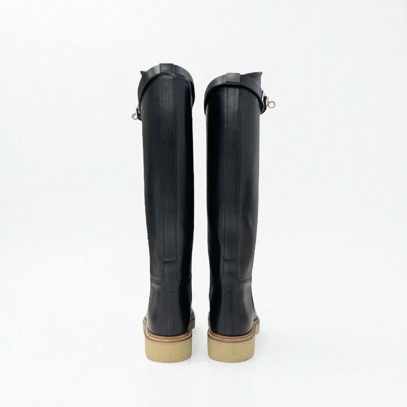 Hermes Boots Long Shoes Leather Black Silver Kelly Hardware