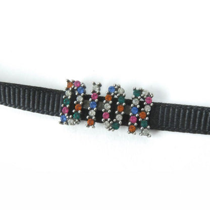 Christian DIOR Logo Choker With Rhinestones Black Multicolor Storage With Bag