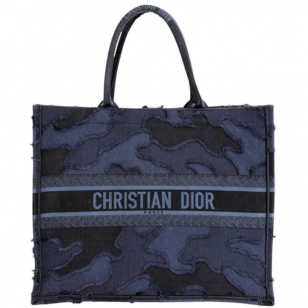 Dior Tote Shoulder Book Handbag Resort Collection Camouflage Canvas Navy