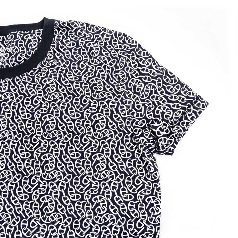 Hermes Short Sleeve One Piece Naussa Chaine Navy - Size 36 Cotton
