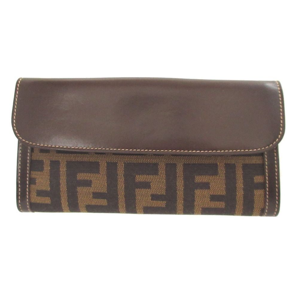 Fendi Zucca Pattern Canvas Leather Brown Hook Wallet