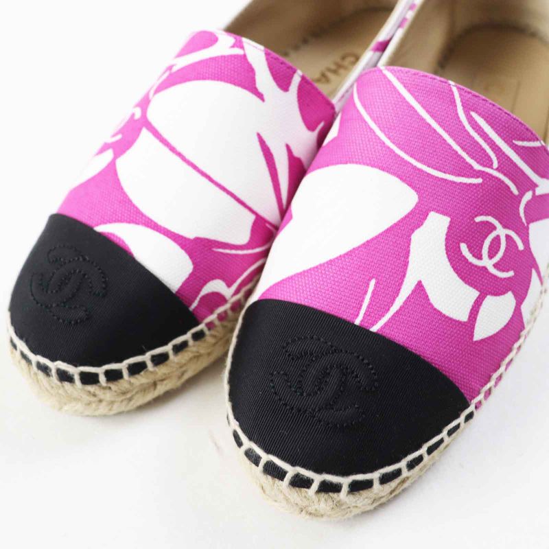 CHANEL G30898 Coco Mark Pattern Espadrilles Canvas Jute Purple 36 With