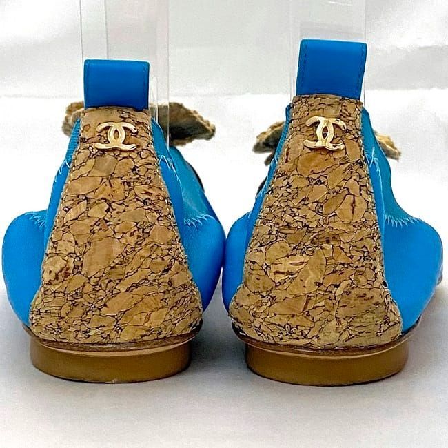 Chanel Ballet Shoes Ec21062 Blue Beige Camellia