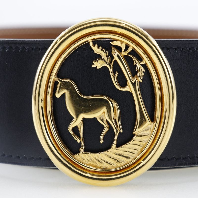 Hermes Horse Buckle Vintage Reversible Box Calf And Courchevel Black/brown 0W